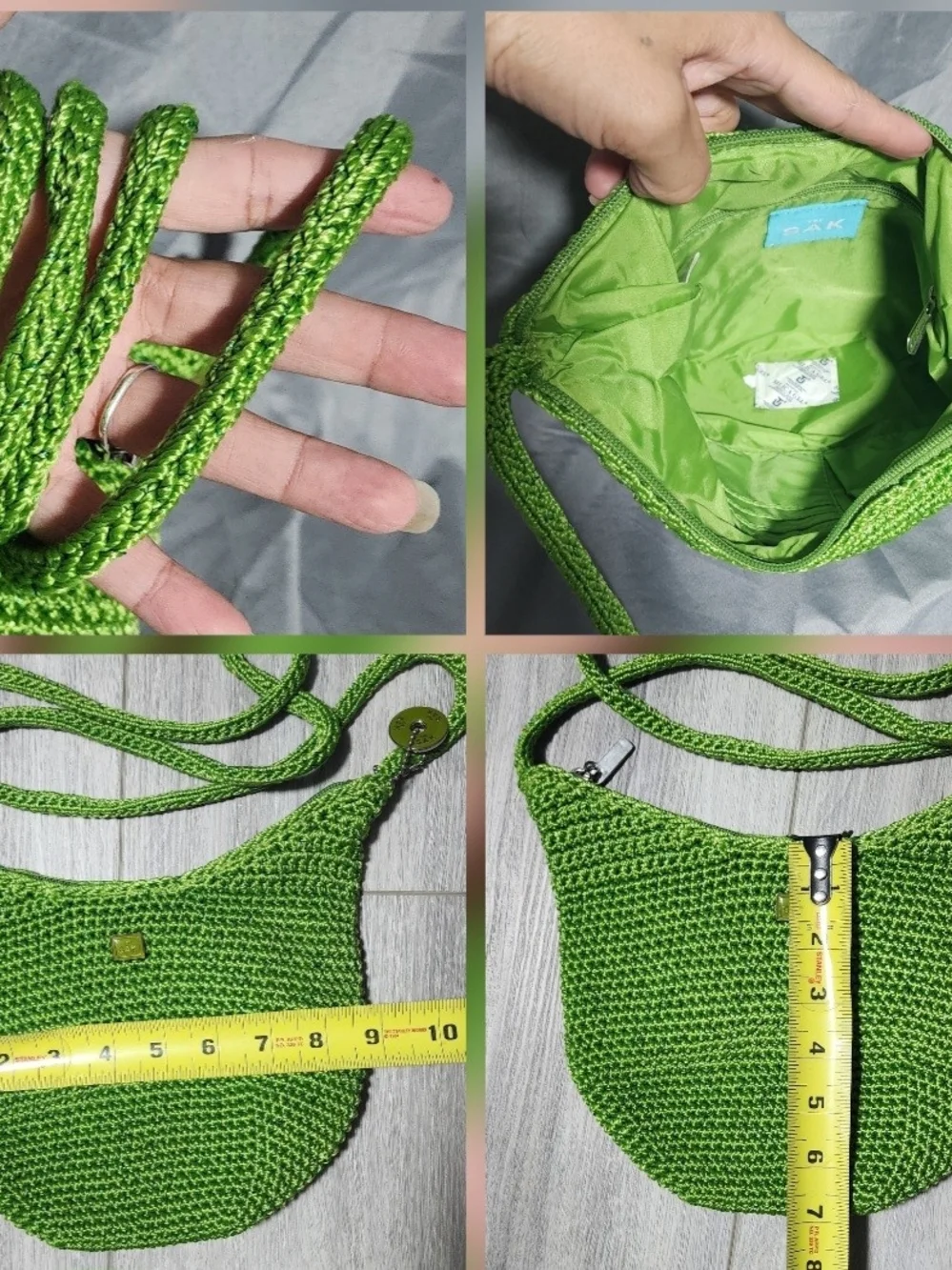NWOT Vinrage Y2K The Sak Green Crochet Crossbody Bag Shoulderbag Purse Boho